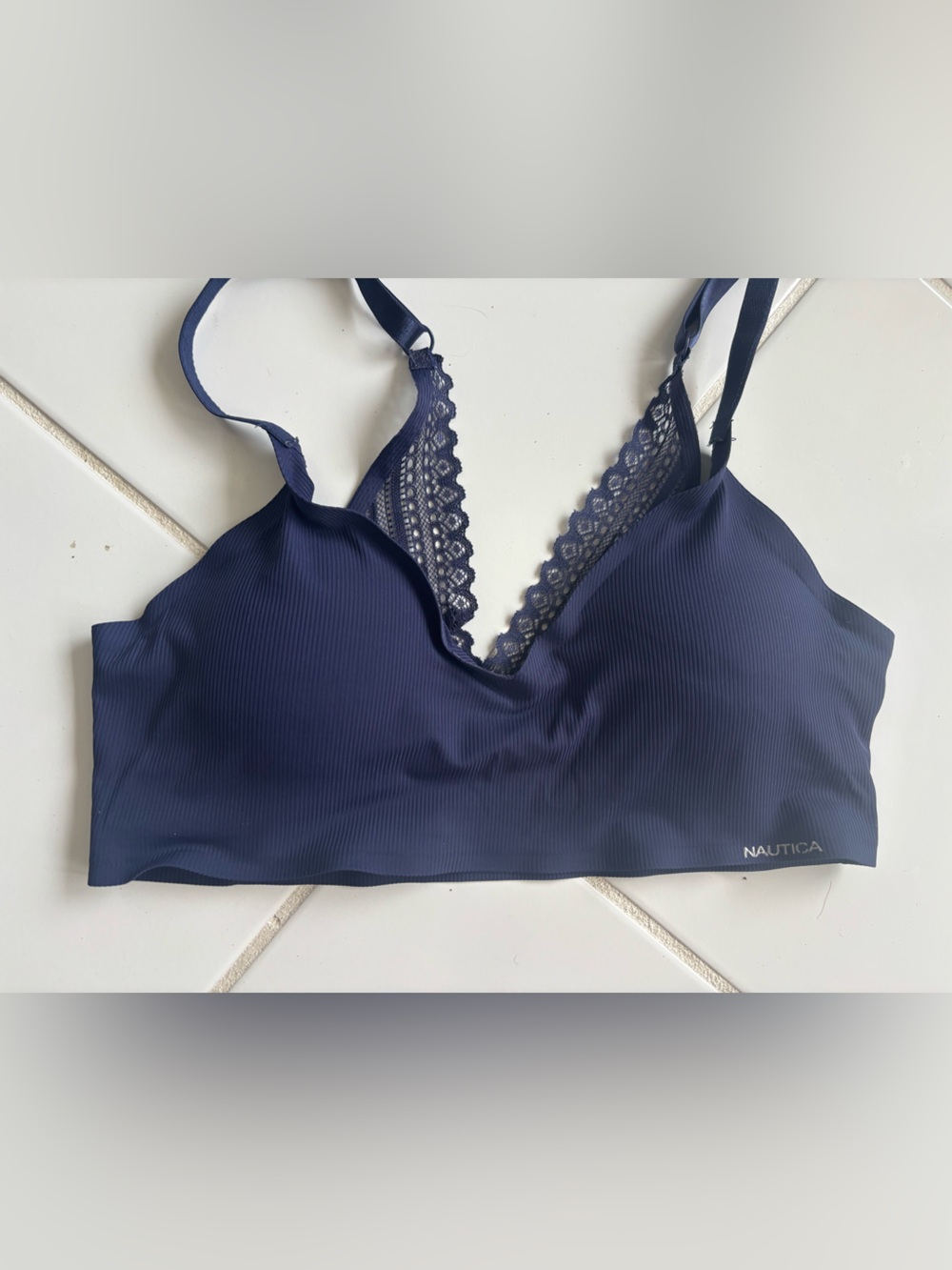 Nautica Navy Lace-Trim Strapless Bralette M